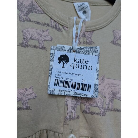 Kate Quinn Organic Cotton Short Sleeve Button Dress 2T Piglets Piggies - Picture 2 of 4